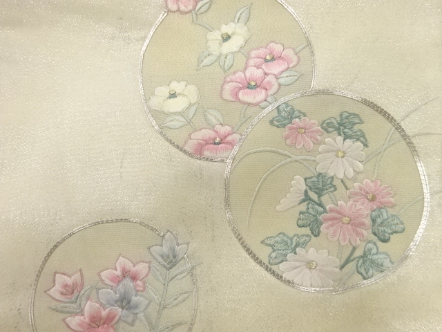 JAPANESE KIMONO / ANTIQUE NAGOYA OBI / EMBROIDERY / FLOWERS
